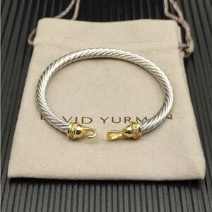 David Yurman Two-Tone Cable Bracelet with Gold End Caps